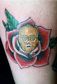 Lábszín piros nagy virág koponya tetoválás minta