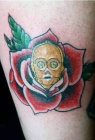 Kruda koloro ruĝa granda floro-krania tatuaje-ŝablono