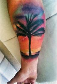 Patrón de tatuaxe de palmeras grandes de cores adornado