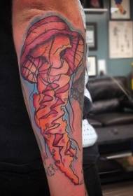 Arm cartoon style hand drawn colorful jellyfish tattoo pattern