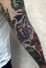 Padrão de tatuagem de água-viva azul estilo cartoon de braço