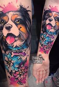Malý pes kvetina malý čerstvý splash atramentu akvarel tetovanie vzor