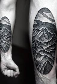 Đơn giản màu đen và trắng điểm gai hình xăm cánh tay núi
