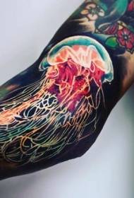 Yakanyanya kuwoneka multicolored jellyfish ruoko tattoo maitiro