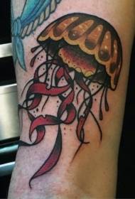 Цртан филм со смешна обоена медуза тетоважа шема