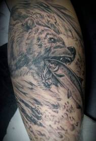 Arm zwart en wit grote beer vissen persoonlijkheid tattoo patroon