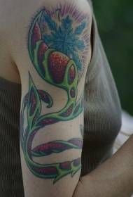 Arm strange vine with blue snowflake color tattoo pattern