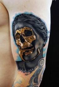 Upea suunnittelu salaperäinen patsas kultainen pääkallo tatuointi malli