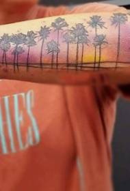 Arm színes strand egy pálmafa tetoválás minták sorával