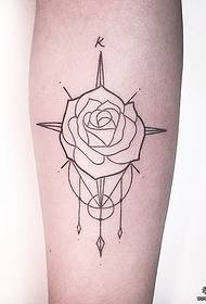 Maliit na linya ng braso rose pattern ng tattoo ng compass