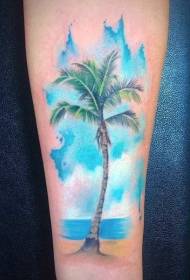 Arm kaunis värillinen palmu ja sininen taivas tatuointi malli