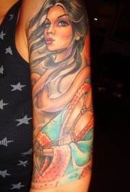 Braccio bella ragazza modello tatuaggio colorato