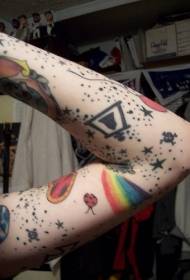 Braț stele negre și ladybugs colorate pictat model de tatuaj