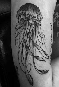 Brazo de la vieja escuela pinchado patrón de tatuaje de medusa en blanco y negro