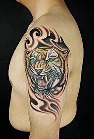 A handsome downhill tiger tattoo on the big arm