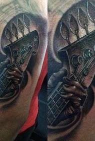 Arm black and white bass guitar and hand tattoo pattern