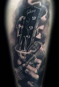 Musika bikainaren gaia zuri-beltzeko gitarra beso beso tatuaje eredua