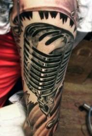 Arm realistic black and white microphone personality tattoo pattern