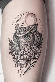 Small arm line owl flower moon tattoo pattern