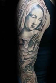 Brako religia stilo preĝanta virinojn kun roza tatuaje ŝablono