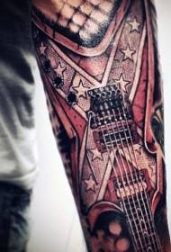 Impresionante patrón de tatuaxe de brazo de guitarra de cor