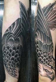 Ornate nga itom ug puti nga dive nga sumbanan sa tattoo sa agila