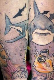 Μικρό βραχίονα θαλάσσιο θέμα καρτούν τατουάζ μοτίβο καρχαρία