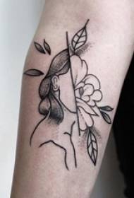 Arm tattoo on black and white gray style thorn tattoo character portrait tattoo flower tattoo picture
