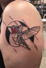 Arm på svartvit grå stil geometriska element enkel linje fågel djur tatuering bild