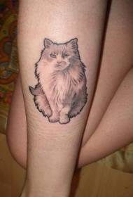 Wzór tatuażu puszysty szary kot na ramieniu