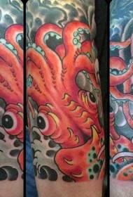 Patrón de tatuaje de brazo de calamar color de estilo de dibujos animados