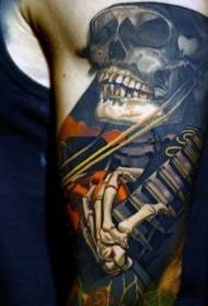 非常美麗的彩色的骷髏骨架彈吉他紋身圖案