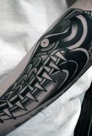 Old school black white crocodile head arm tattoo pattern