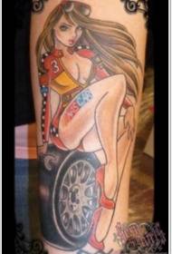 Arm old school color seductive mechanical woman tattoo