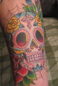 Modello di tatuaggio colorato teschio rosa sul braccio