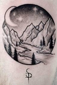 Crna ruka krajolik tetovaža slikanje tintom tetovaža tetovaža pejzažna slika