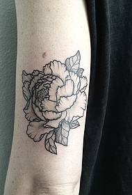 Garis hitam besar peony hitam pola tato segar