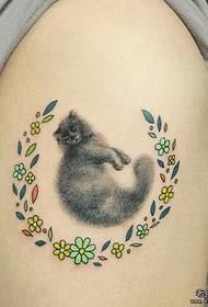 Arm cat wreath color tattoo pattern