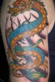 Blue and yellow dragon arm tattoo pattern