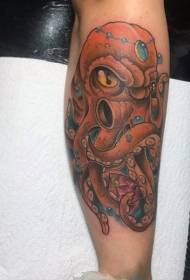 Modello di tatuaggio di polpo arrabbiato colorato stile cartoon braccio
