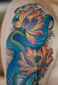 Braccio come modello di tatuaggio serpente pesce loto