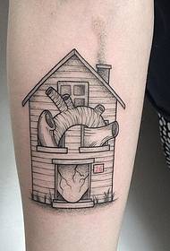 Patró personalitzat de tatuatge de punt de casa de cor de braç petit