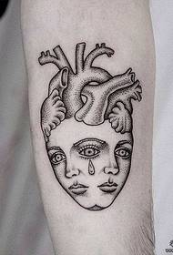 Arm heart portrait combination sting tattoo pattern
