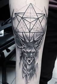Ciervo artístico patrón de tatuaje de cor gris negro xeométrico