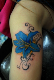 Padrão de tatuagem de lírio azul de braço de mulher