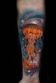Splendido cielo stellato colorato con motivo a tatuaggio realistico di meduse