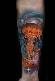 Impresionante colorido cielo estrellado con patrón de tatuaje realista de medusas