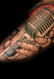 Old school arm color microphone tattoo pattern