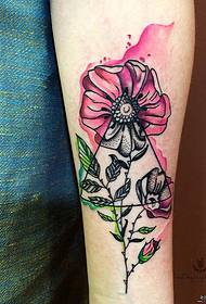 Modello di tatuaggio floreale ad acquerello con inchiostro splash piccolo personalità braccio piccolo
