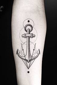 Ipateni yengalo encinci ye-anchor tattoo yejometri emnyama grey tattoo